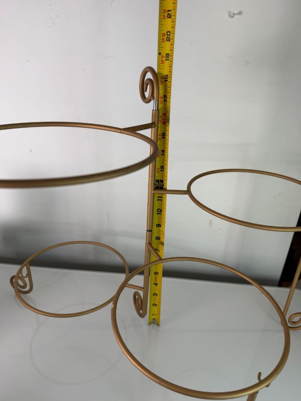 Vintage MCM Moveable Gold Metal 4 Stack Tier Plate Serving Stand Plant Holder - Picture 7 of 9